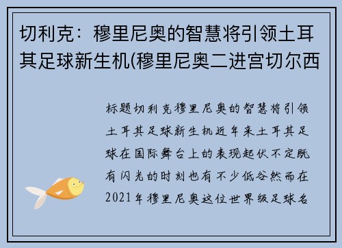 切利克：穆里尼奥的智慧将引领土耳其足球新生机(穆里尼奥二进宫切尔西阵容)