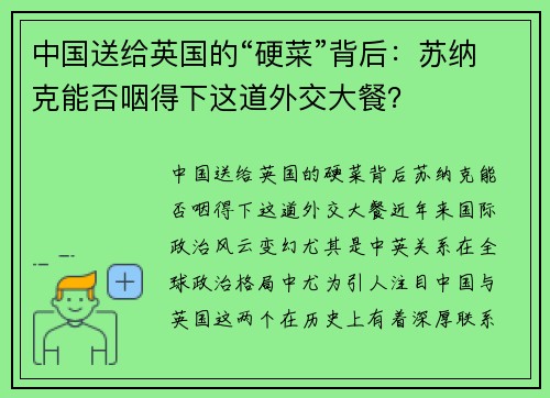中国送给英国的“硬菜”背后：苏纳克能否咽得下这道外交大餐？