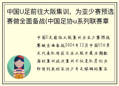 中国U足前往大阪集训，为亚少赛预选赛做全面备战(中国足协u系列联赛章程)