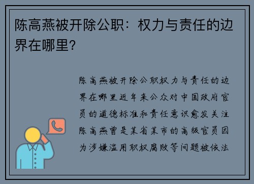 陈高燕被开除公职：权力与责任的边界在哪里？